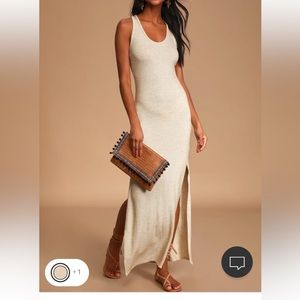 Lulus beige ribbed sleeveless maxi dress